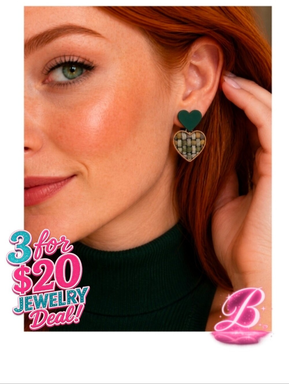 3/$20 Green Textured Heart Studs - Soigne - NWT